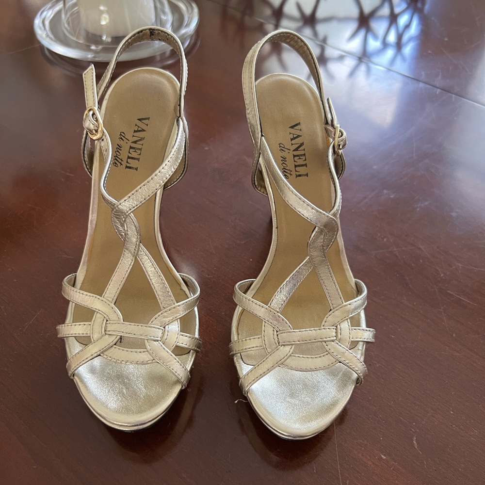 Vaneli Metallic Gold Strappy Heels